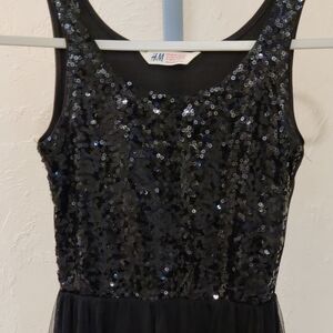 H&M Shimmering Black Sequin Tule Dress Girls 12-14